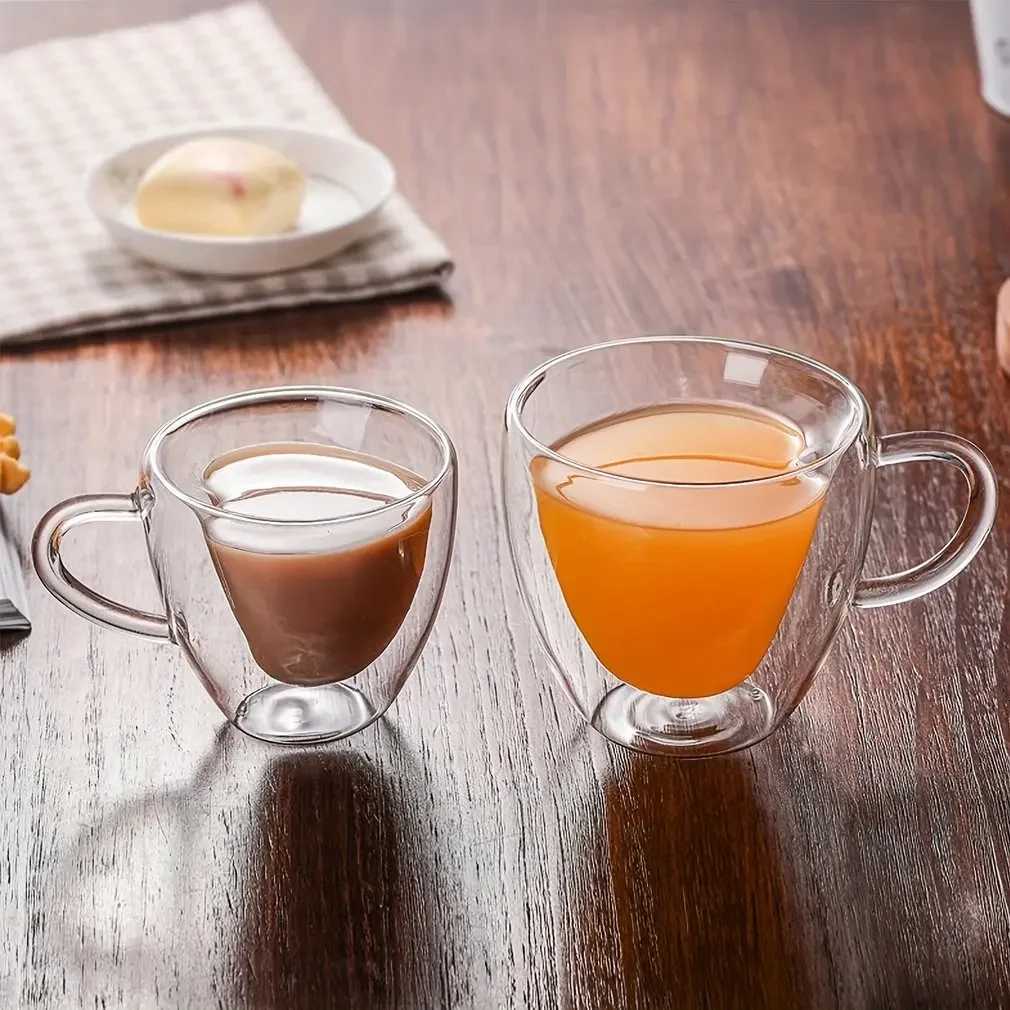 Heart Love Shape Glass Coffee Cups Mug Double Layer Drinking Tea Milk Juice Water Glasses Heat Resistant Drinkware Lover Gift C251126