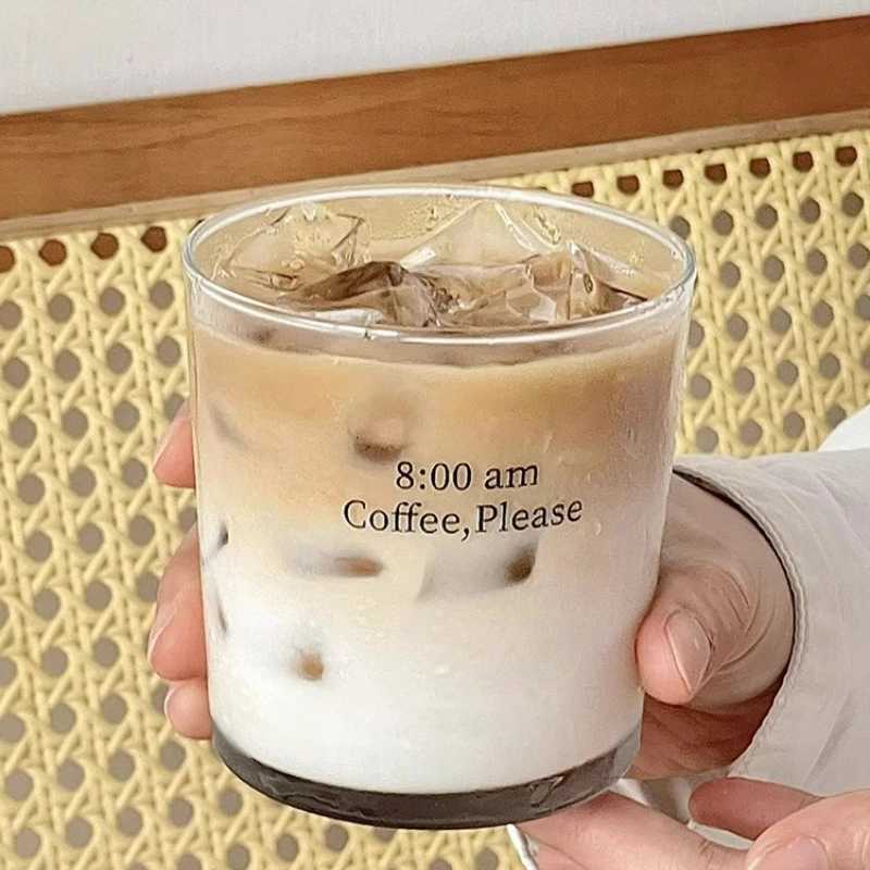 Iced Coffee CupINS Style Latte Glass Creative Letter Coffee GlassesCup with lid and strawA gift to friends C251126