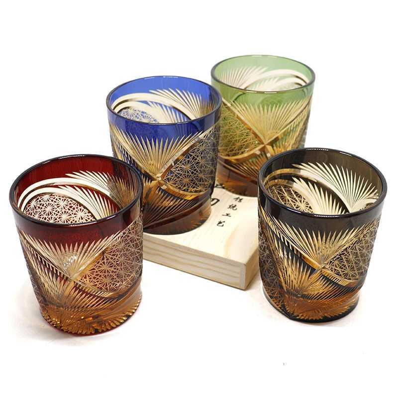 Handmade Japanese Style Edo Kiriko Whiskey Glass Tumbler Colored Hand Cut To Clear Glasses Color Tinted Old Fashioned Glasses C251126