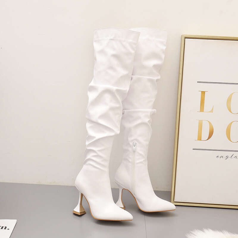 winter new long boots for women free shipping designer new thin pointed toe white high heel knee boots slimming wine glass heel sizes 3542