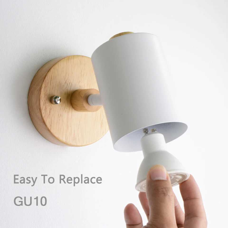 Nordic Indoor GU10 Wall lamp Wooden 6 Color With Zip switch EU/UL Plug Wall lights For home bedroom Living room Aisle Decorate M251126