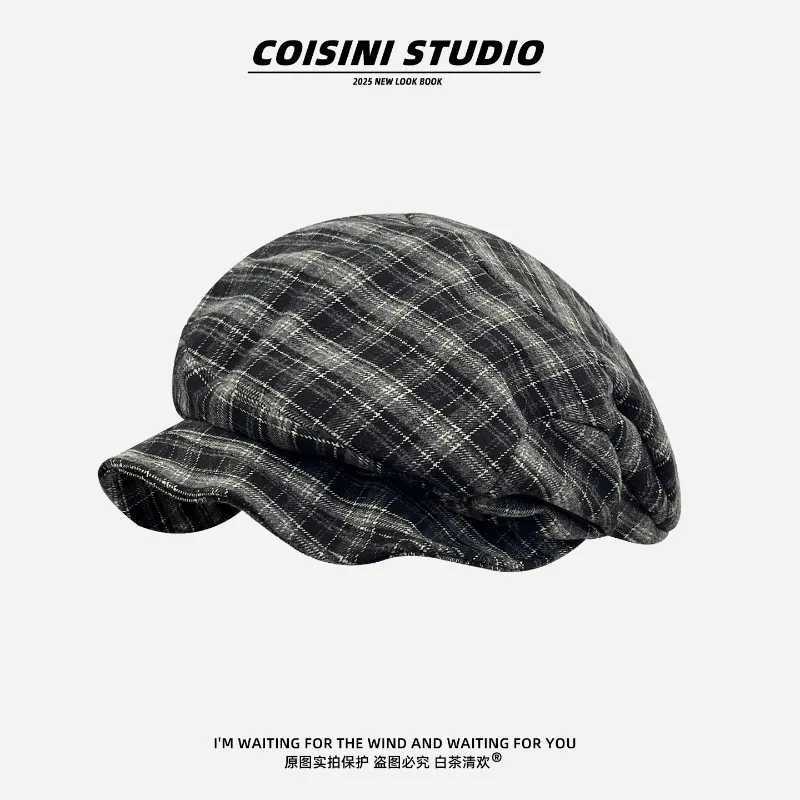 Japanese Retro Contrasting Color Plaid Berets for Women Spring and Autumn Casual Versatile Show Face Small Literary Painter Hat J251125