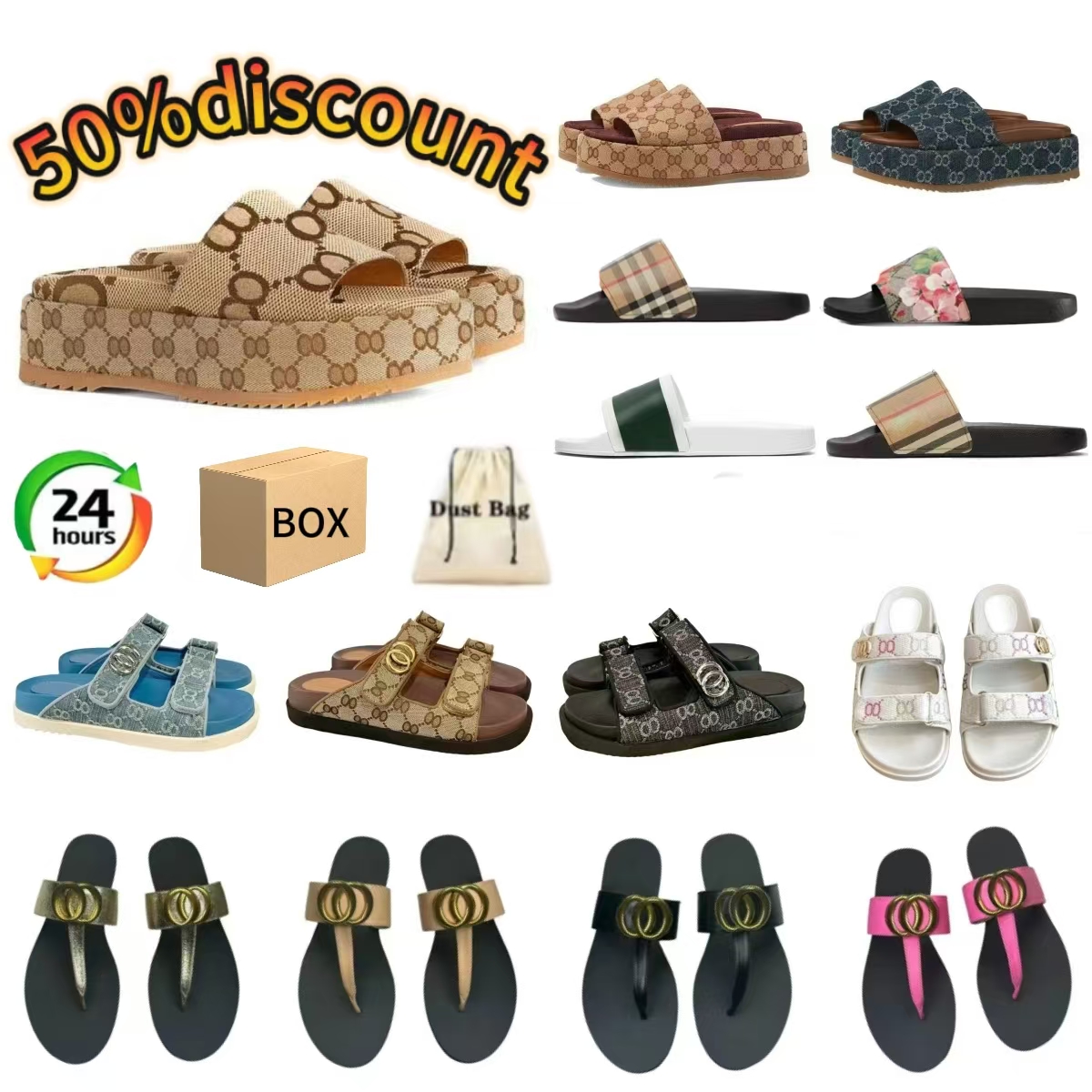 Designer Sandals guccii Slippesr Summer luxury Platform Brown Classic Slippers canvas Multi colored metal buckle Fashionable embroidered womens flat sandals