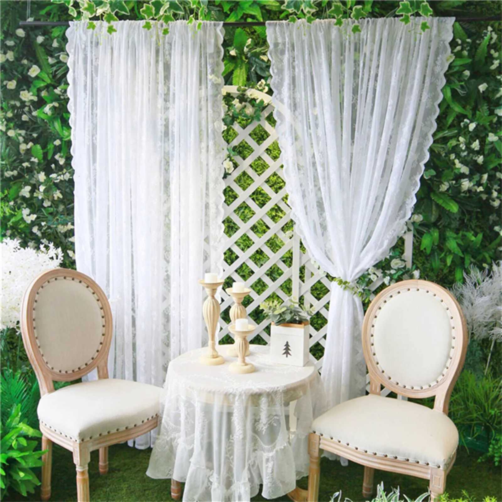 Christmas White Floral Lace Sheer Rod Pocket Curtain Panel Semi Transparent Airy Light Filtering For Bedroom Living Room Window Treatment Y251126
