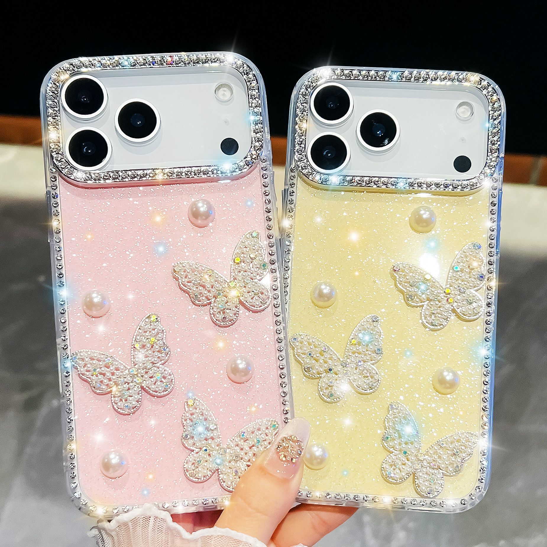 Pearl Butterfly Phone Case Compatible with iPhone 17 Pro Max Shockproof Protective Case iPhone 16/15 Pro