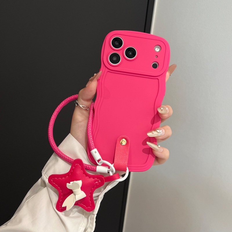 Solid Color Wave iPhone 17 Pro Max Star Lanyard Phone Case Compatible with Apple 16 Pro Skin Feel Liquid 14