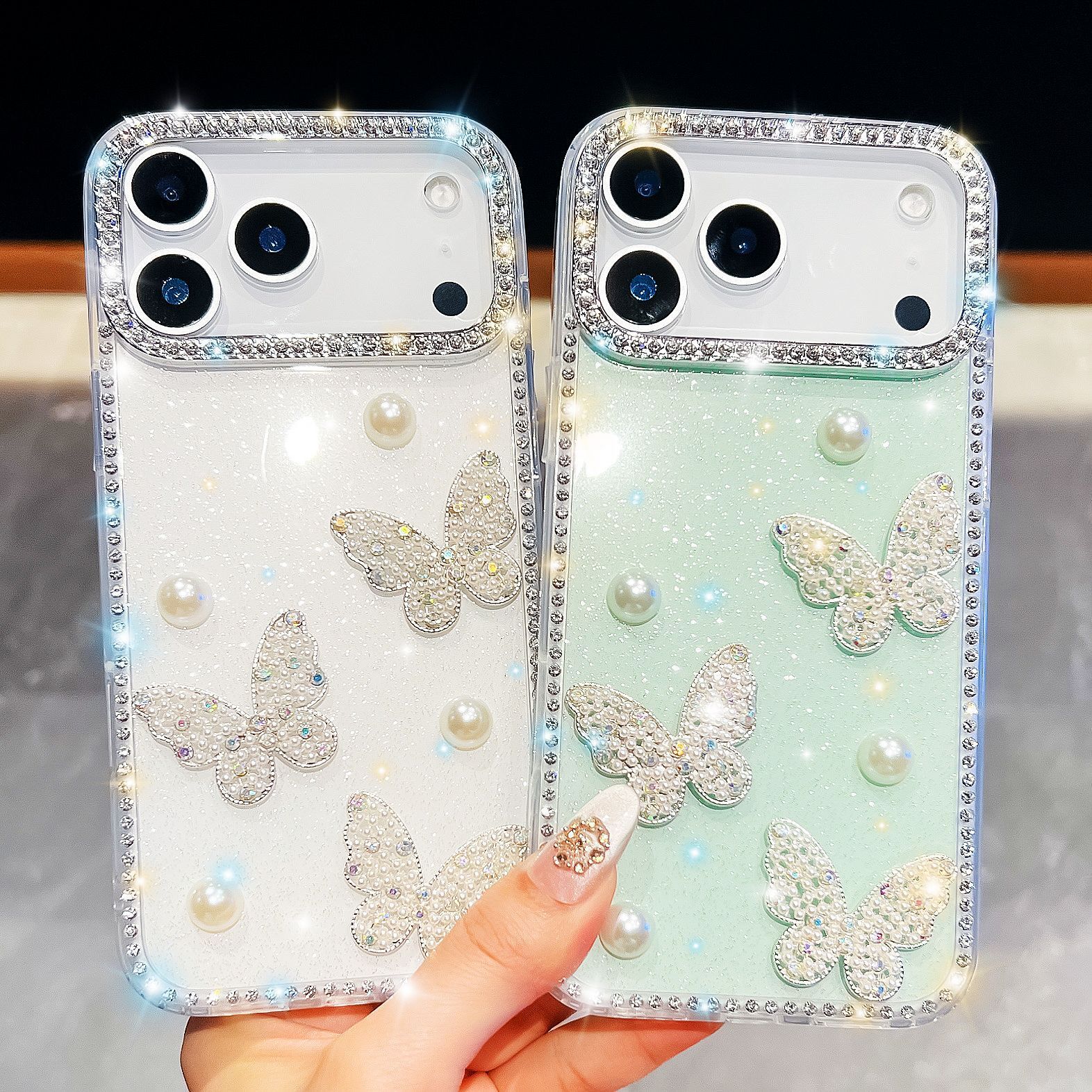 Pearl Butterfly Phone Case Compatible with iPhone 17 Pro Max Shockproof Protective Case iPhone 16/15 Pro