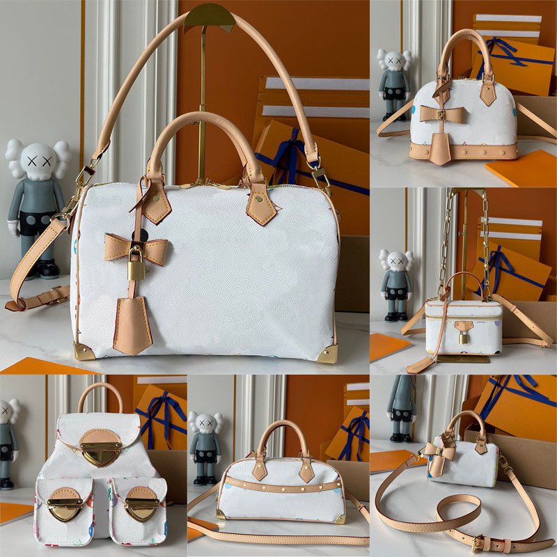 2025 new designer bags takashi murakami shoulder bag leather handbag canvas women colorful bag fashion composite lady beach clutch tote woman bag purse wallets