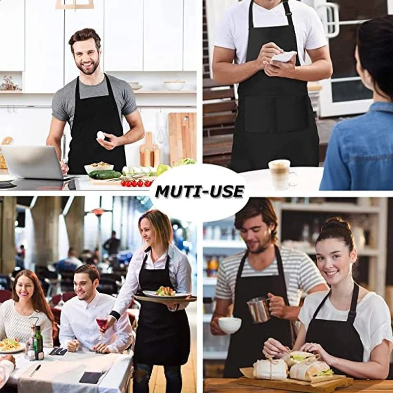 Neutral adjustable cooking apron household solid color chef barbecue barber adult pocket kitchen supplies 250420