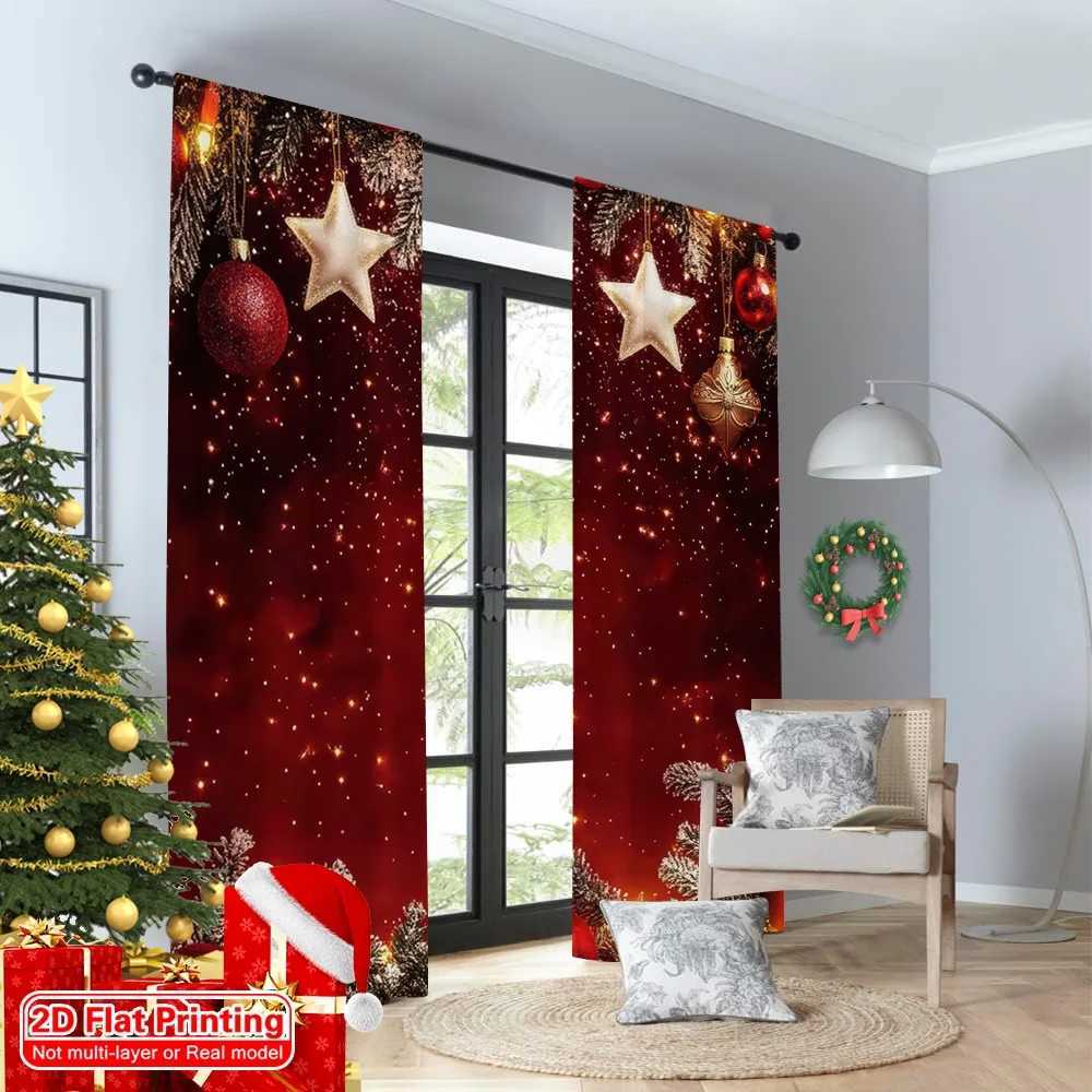 Curtain Christmas 2pcs 2D flat printing Merry Christmas Scene Curtains Snowflake Red Christmas Ball Venus Happy New Year Polyester Without Y251126