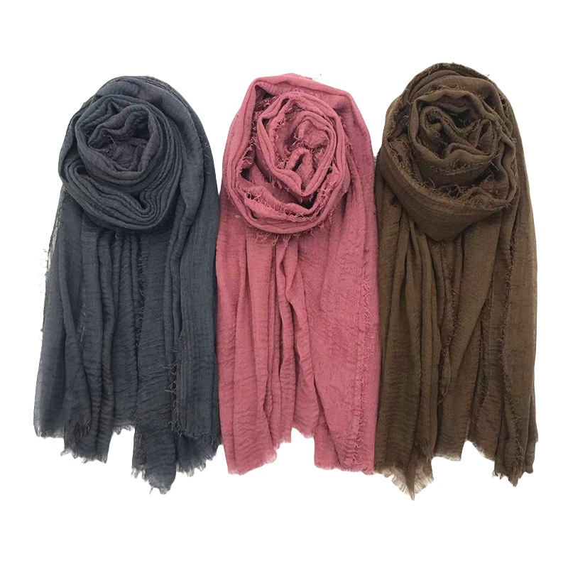K529 Solid color cotton and linen scarf New style fur headband Crumpled scarf Foreign trade wholesale WJ01