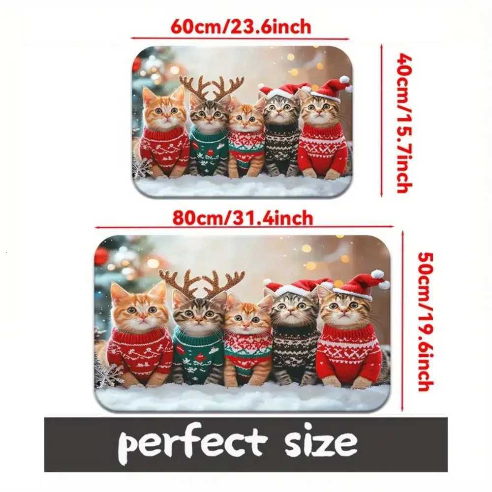 1Pc Christmas Cute Cat Print Doormat Non-Slip Microfiber Polyester Rug Machine Washable For Home Entryway Bedroom Living RoomM251126
