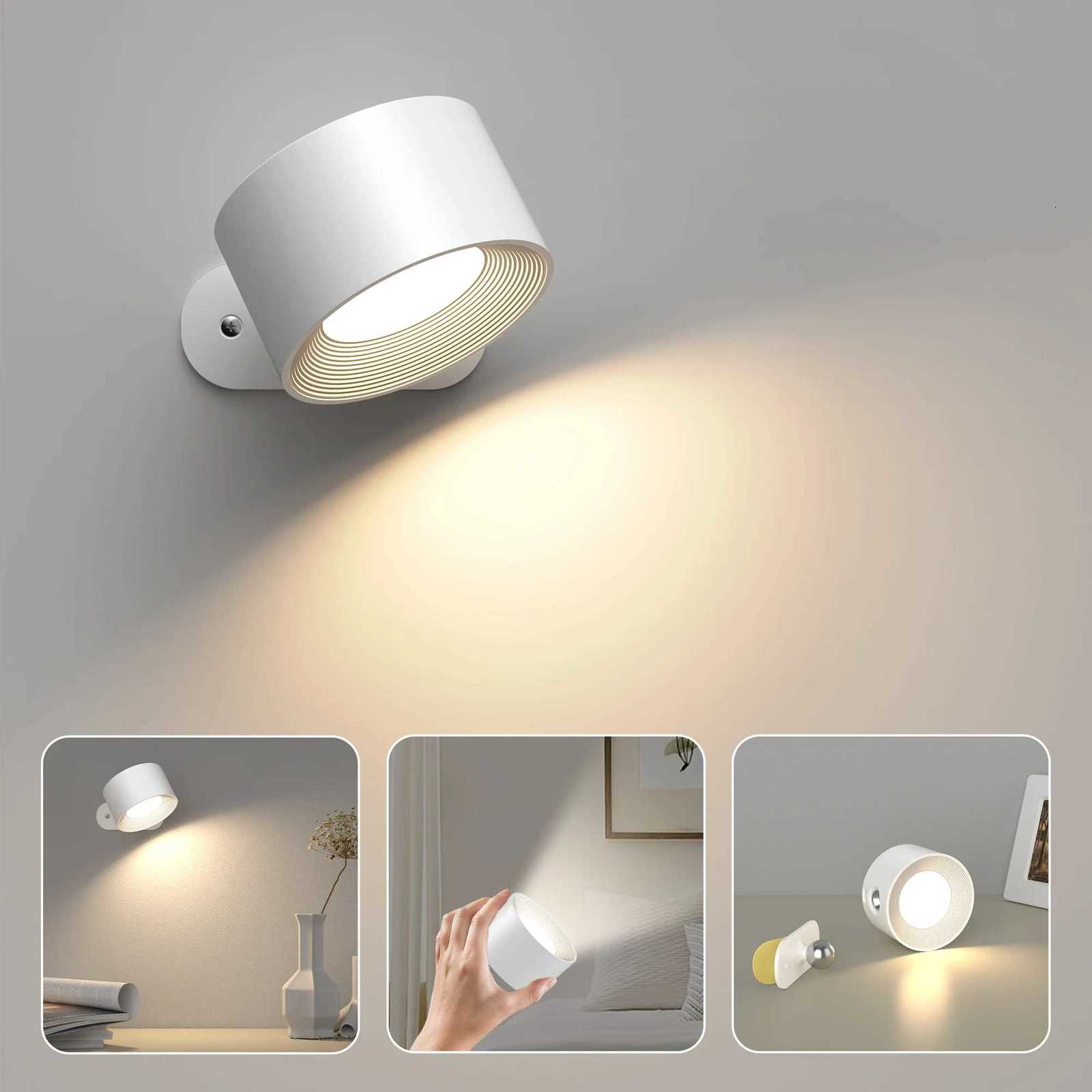 LED Wall Sconces light 3 Brightness Levels 3 Color Modes Wall Lights 2000mAh Battery Operated 360 Rotatable Touch Control M251126