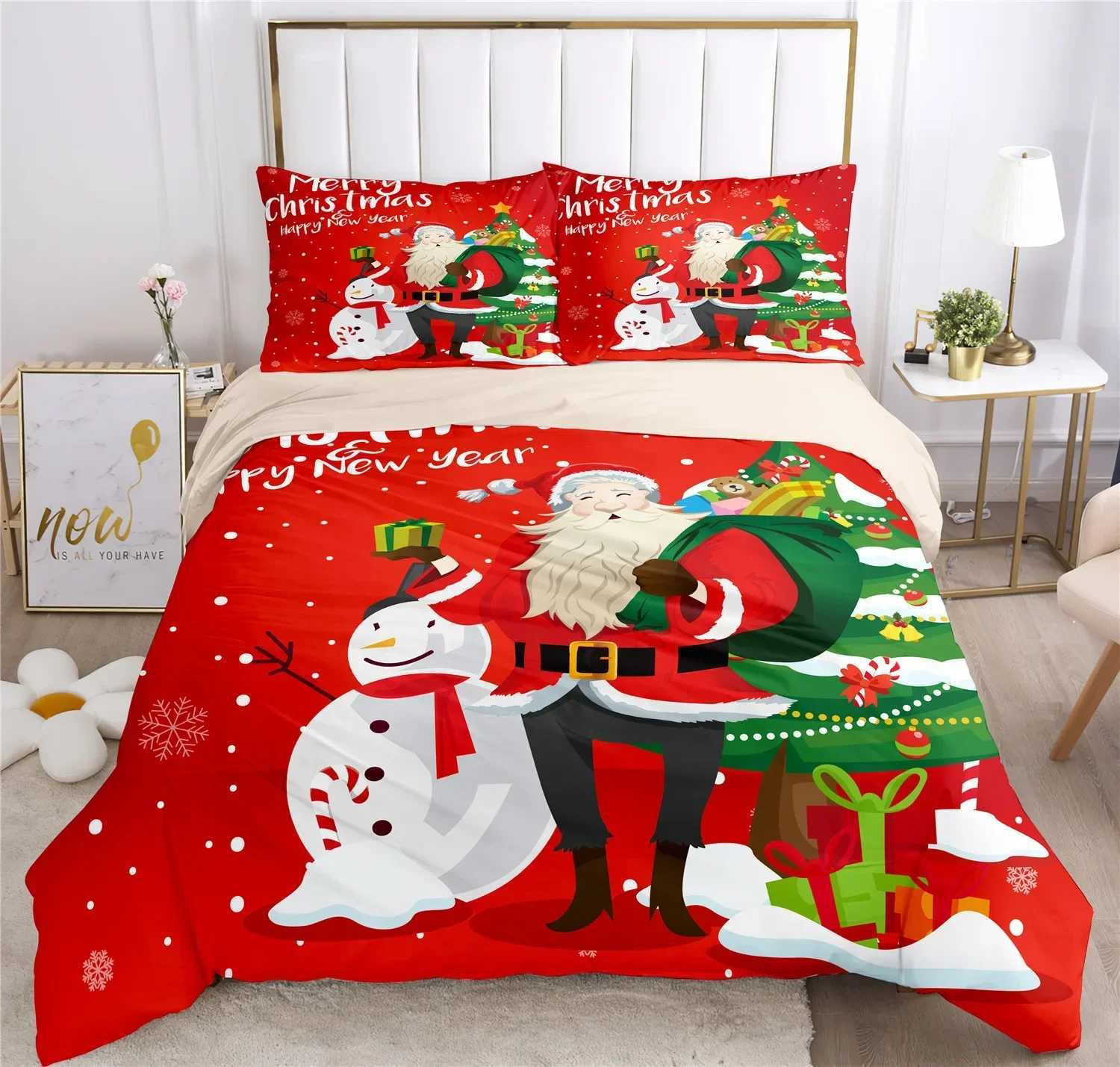 Christmas Happy Christmas Bedding Set 3D Printed Santa Claus Duvet Cover Set King Queen Double Size Kids Bedding Set No Bed Sheet Gifts Y251126