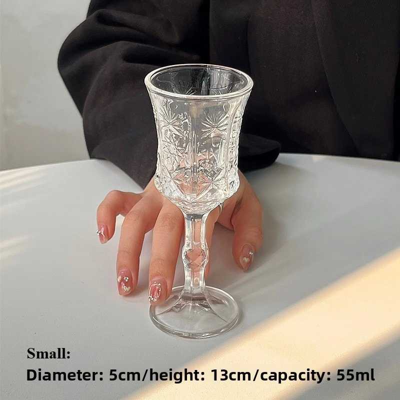 ins cute cup horn transparent glass goblet large opening simple red wine glass embossed champagne cold drink cup C251126