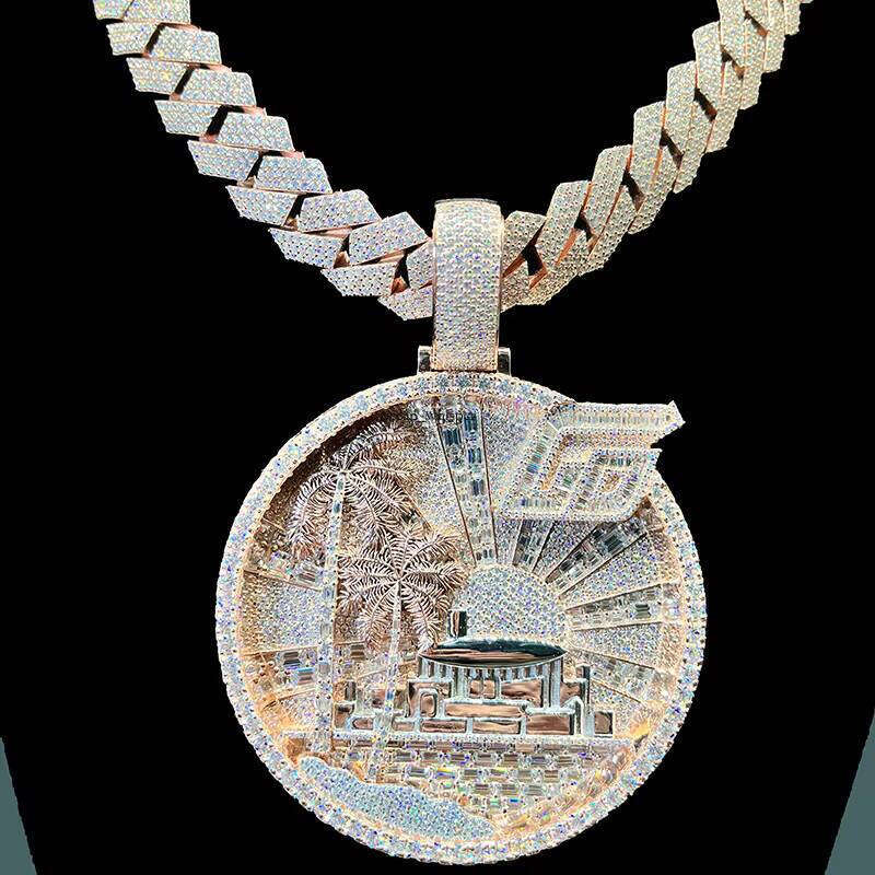 Hip Hop Double R Letter Baguette 18k Moissanite Vvs GRA Moissanite 925 Silver Personalized Necklace Iced Custom Jewelry 14k Chain Pendant - view 7
