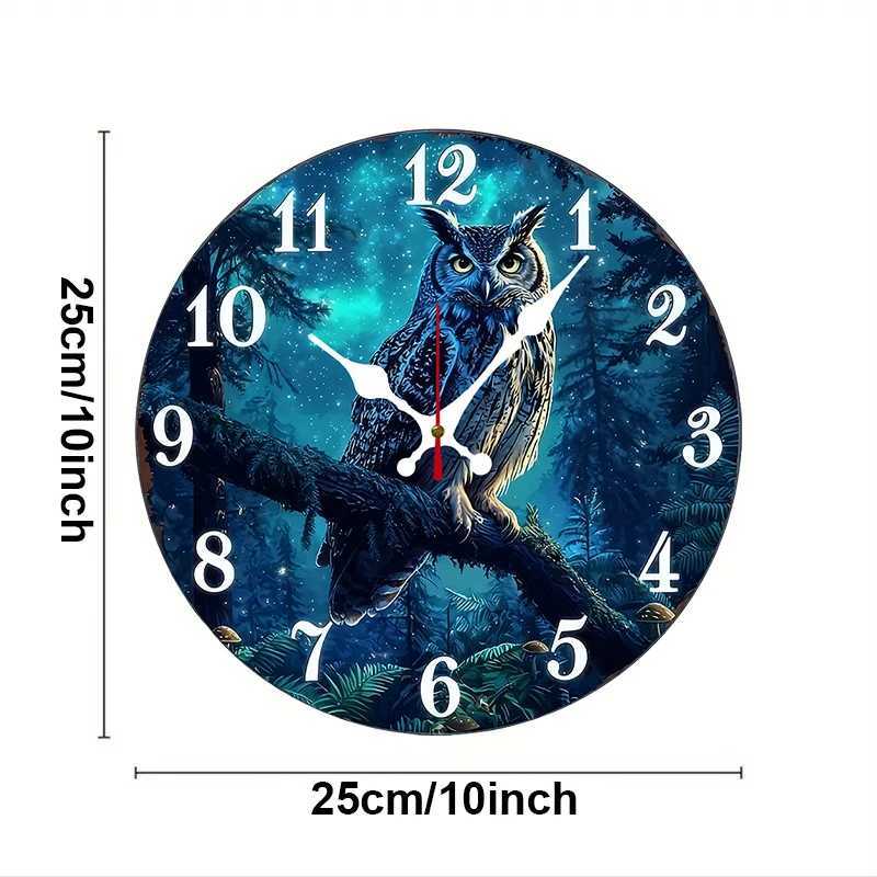 Mystical Forest Owl Wooden Round Silent Hanging Wall Clock Suitable For Living Room OfficeStudy RoomBedroom Home Decoration C251126