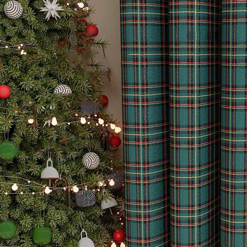 Christmas 1Panel Christmas Curtain American Retro Checkered Curtains for Bedrooms Living Rooms Festive New Year Xmas Atmosphere Decoration Y251126