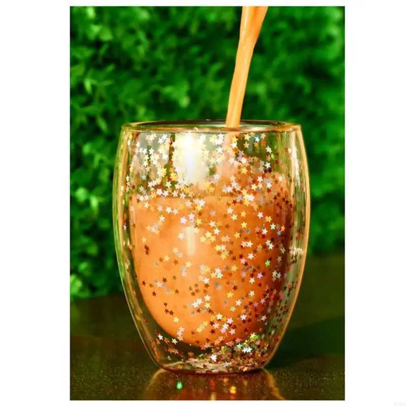 2025 New for Creative Double Wall Glass Cups Sequins Star for Glasses Mugs for Home C251126