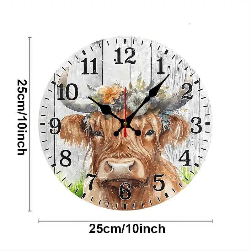 Scottish Highland Cow Wooden Round Silent Hanging Wall ClockSuitable For Living RoomOfficeStudy RoomBedroomHome Decoration C251126