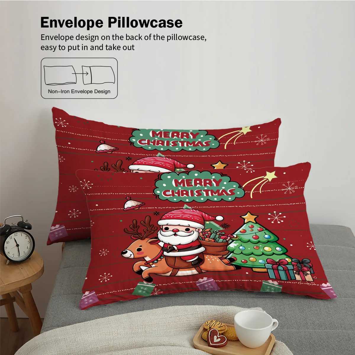 Christmas 3pcs Cartoon Santa Claus Printed Chipless Duvet Cover Set Multi Size Dormitory Bedroom Soft and Comfortable Machine Washable Y251126