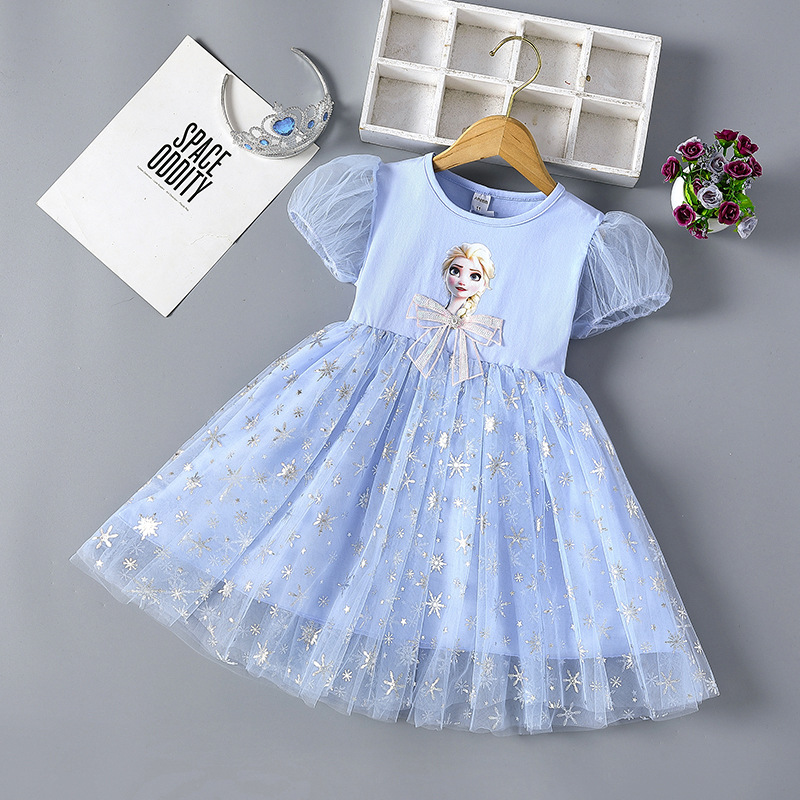 DISNEY Kids designer clothes Princess Skirt A-line Skirt Birthday Party Dress baby dress for summer short-sleeved thin cotton dress for children Froze