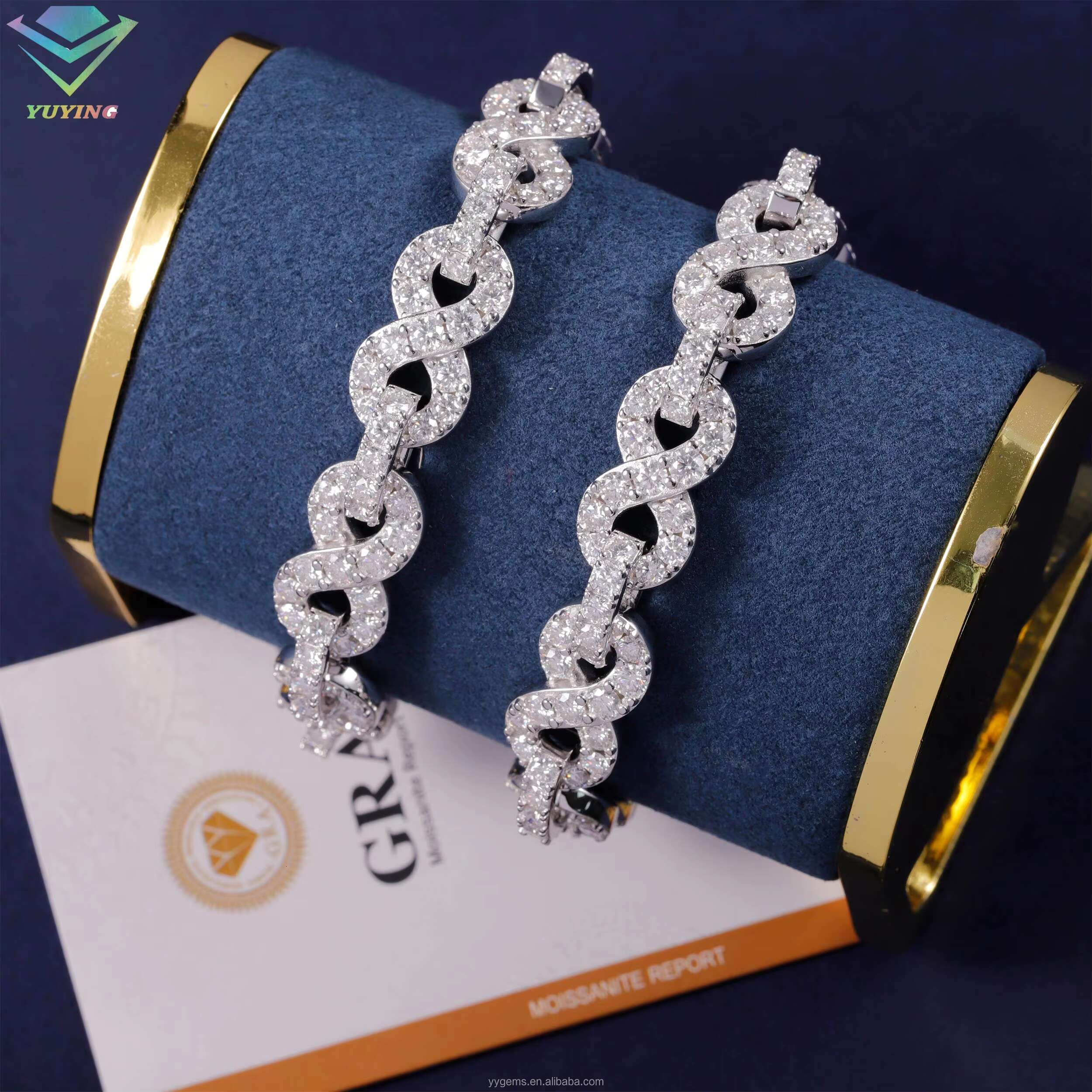 Yu Ying Infinity Style Mossanite Cuban Link Chain for Men Hip Hop Jewelry 925 Solid Silver Necklace for Rapper Fashion Jewelry