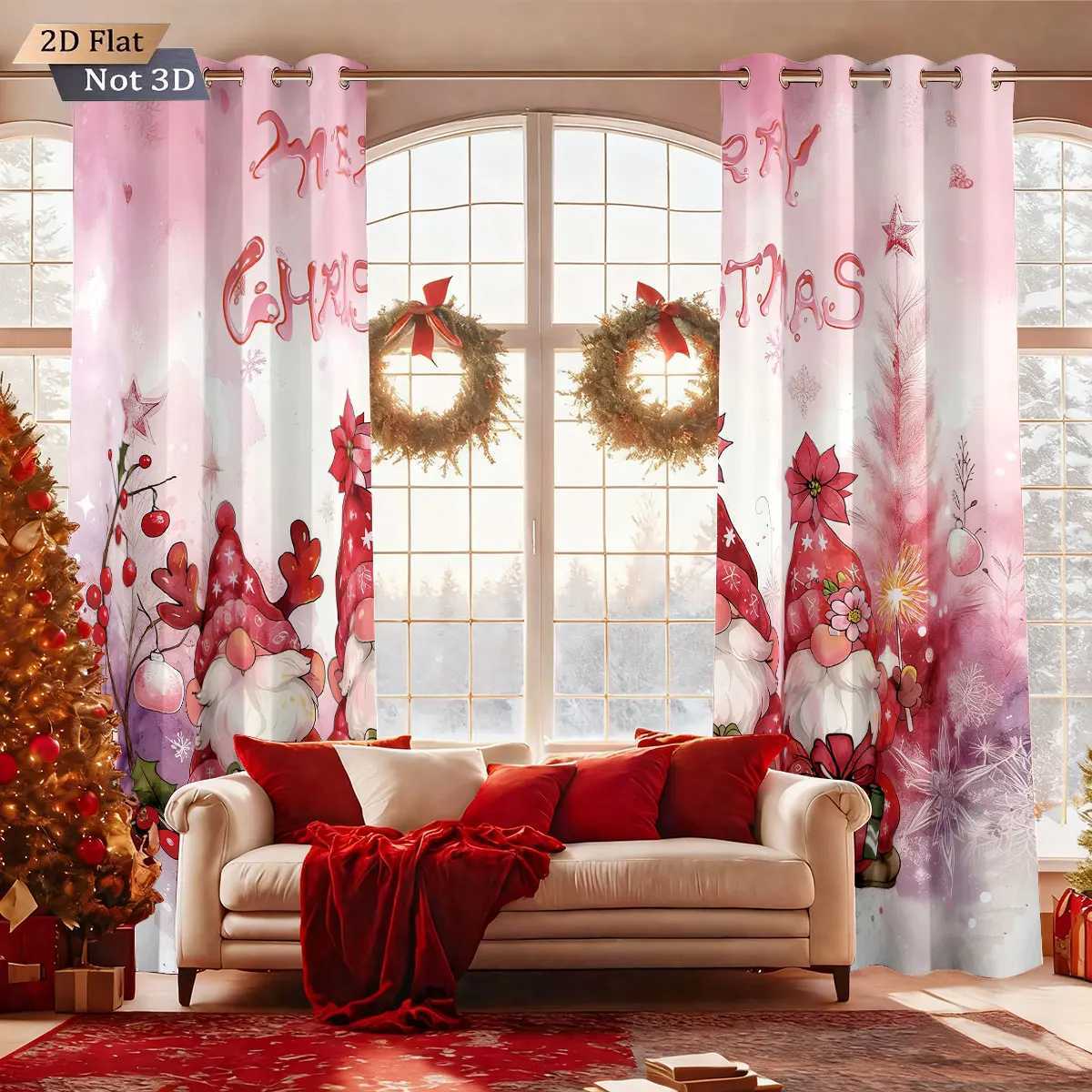 Curtain Christmas 2pcs Pink Romantic Christmas Merry Christmas goblin print blackout curtains Multi size living room insulation holiday decoration Y25