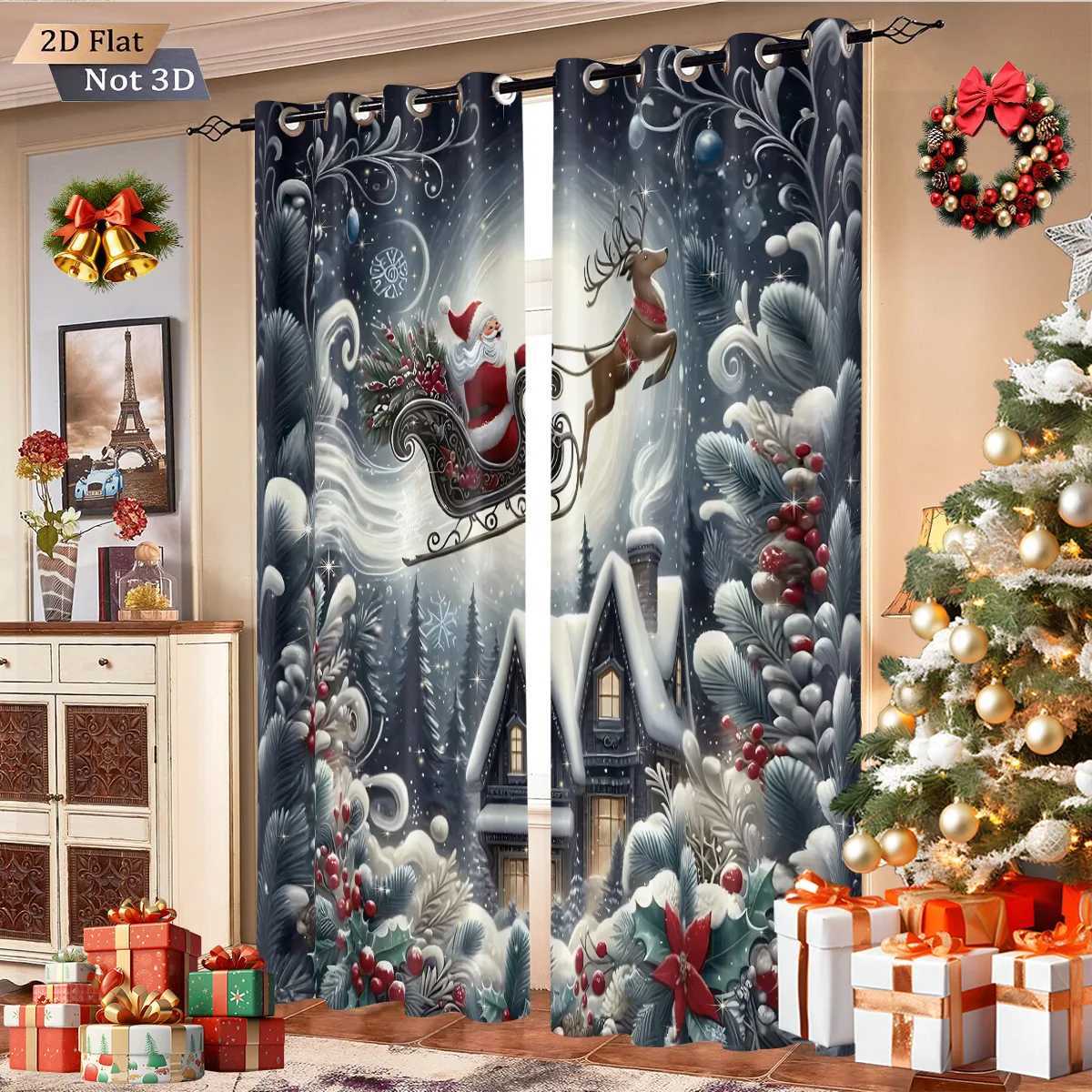 Christmas 2pcs Merry Christmas Santa Claus print blackout curtain multiple size living room insulation holiday decoration machine washable Y251126