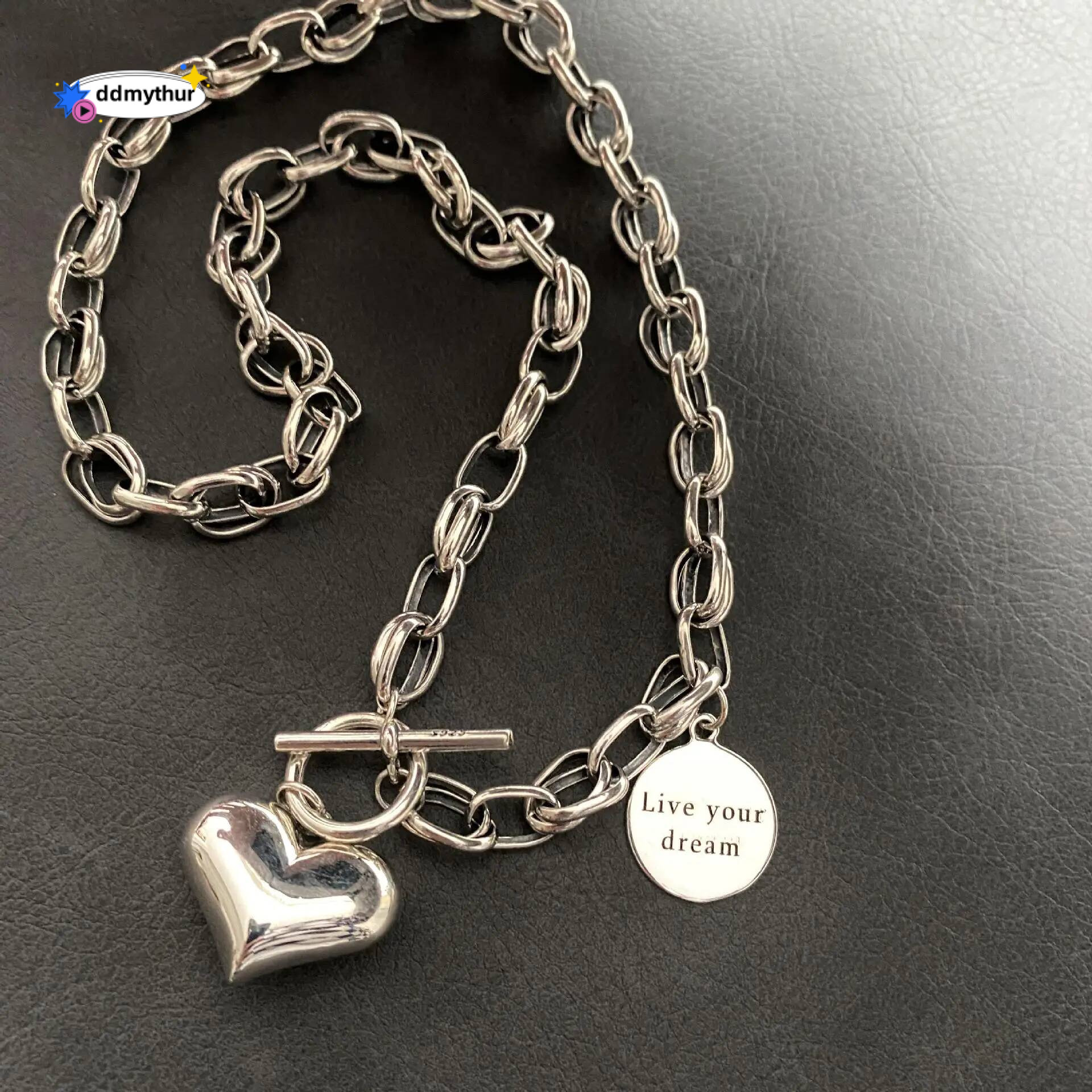 Sterling Sier Necklace Heart OT Clasp Live Your Dream Geometric Punk for Women Girl Jewelry Gift Dropshipping Wholesale ddmythur