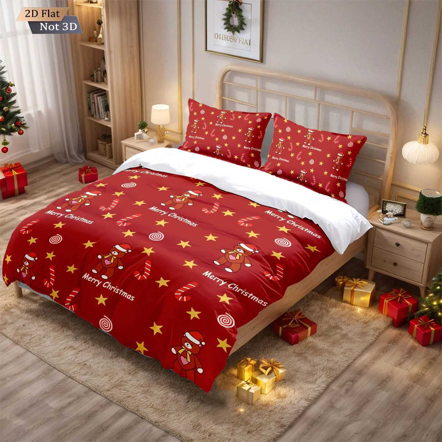 Christmas 3pcs Christmas red star printed coreless bedding comfortable multi size bedroom and dormitory duvet covers machine washable Y251126