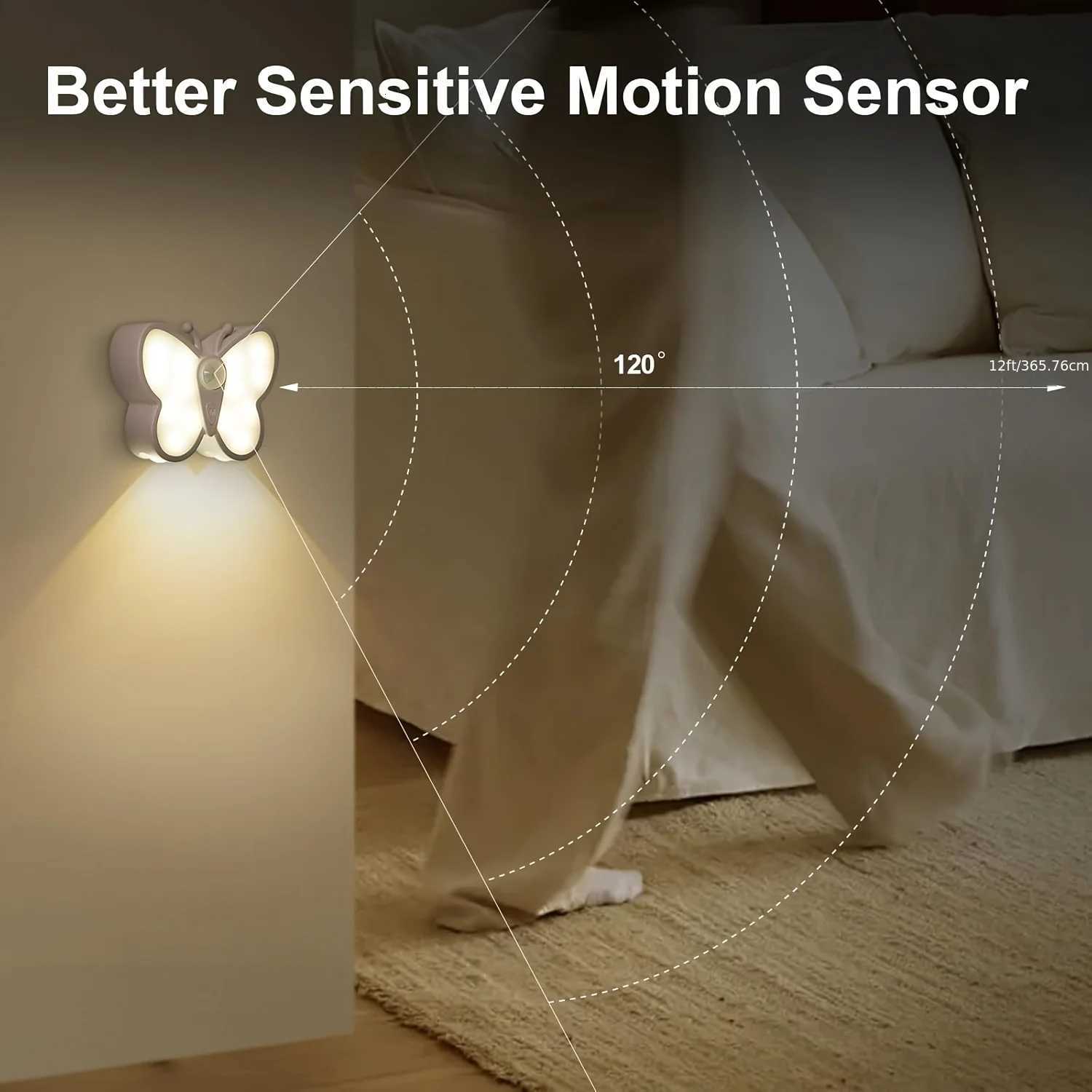 Motion sensor lights butterfly decoration wireless wall lamp USB charging bedroom living room kitchen cabinet corridor stairs M251126