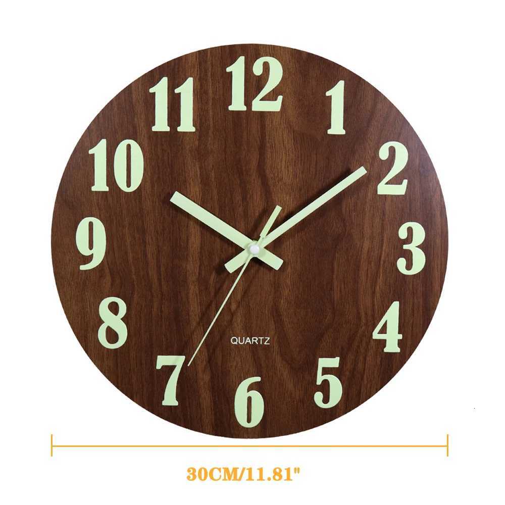 12 Inch Luminous Wall Clock Wood Silent light in dark night Nordic Fashion Wall Clock Non Ticking Clock With Night Light C251126