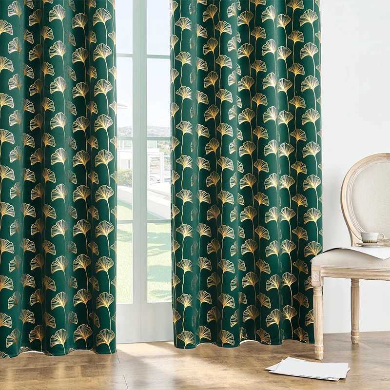 Curtain Christmas 1 piece of blackout curtains gold leaf ginkgo leaf curtains room light-reducing heat-insulating and noise-reducing curtains Y251126