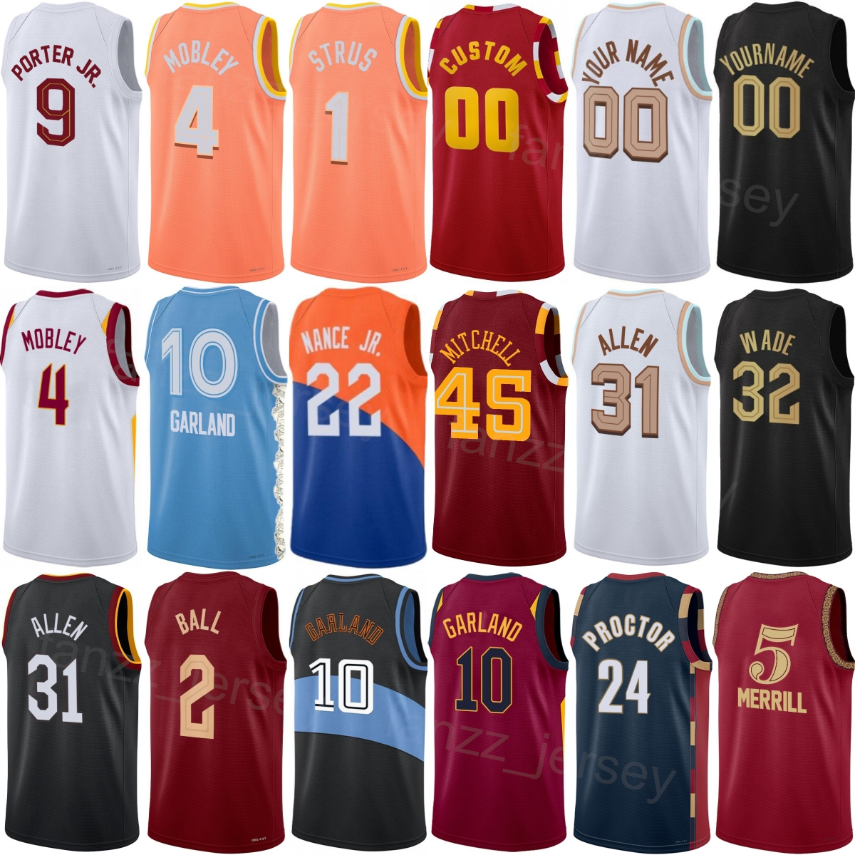 Printed Basketball Jarrett Allen Jersey 31 Man 2026 City Sam Merrill 5 Darius Garland 10 Jaylon Tyson 20 Donovan Mitchell 45 Evan Mobley 4 DeAndre Hunter 12 Kid Lady