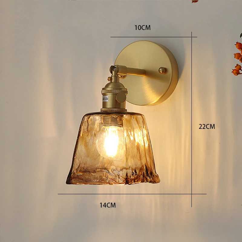 Nordic style retro Japanese style brass glass wall lamp Home bar restaurant bedroom bedside lamp personality wall lamp M251126
