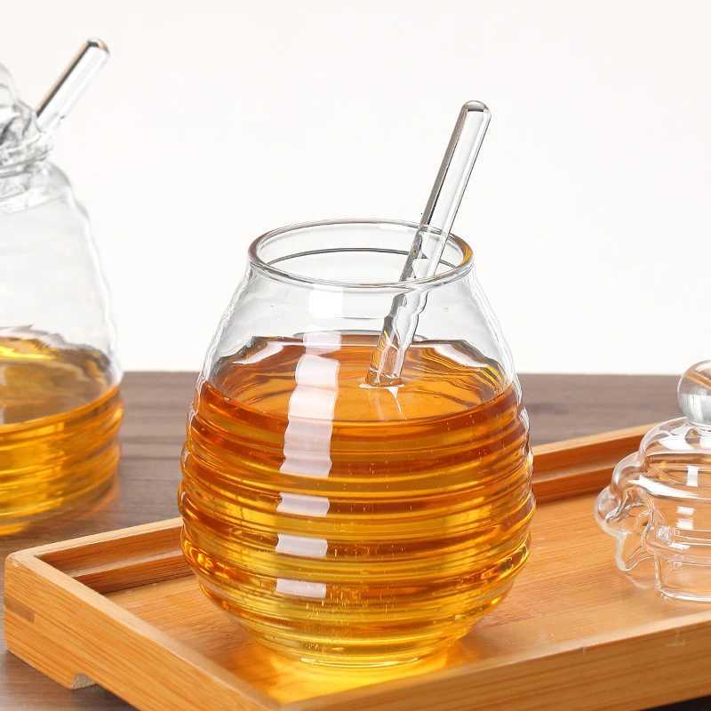Glass Honeycomb Tank Honey Jar Clear Glass Honey Dispenser With Dipper Stick And Lid Honey Bottle For Kitchen Coffee Bar Baking Y251126