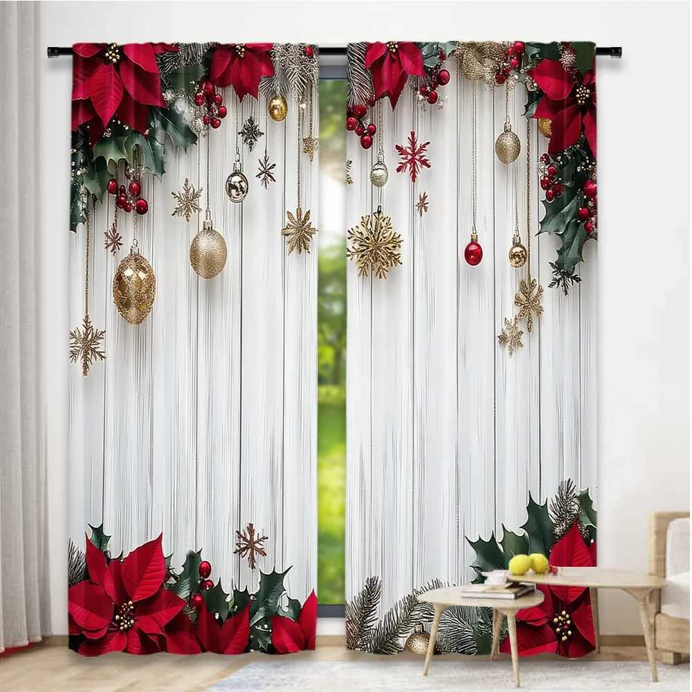 Curtain Christmas 2pcs 2D flat printing Happy Christmas Party Curtains Festive Elegance Digital Printed Polyester Drapes Birthday Party for Indoor Y25