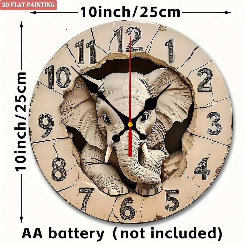 Elephant Digital Wall Clock Wooden round silent display for living room bedroom or office C251126