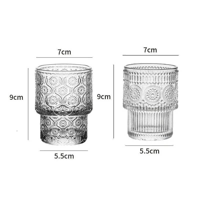 200ml Retro Sunflower Pattern Glass Cup Latte Coffee Mugs Household Cold Drink Cup Creative Wine Glass Transparent Beverage Cup C251126