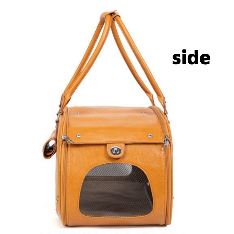 Fashionable Pet Carrier Bag with Multi-Sided Ventilation, High-End PU Outdoor Pet Travel Bag, Portable Pet Tote, Dual-Color Stylish Pet Handbag for Ca