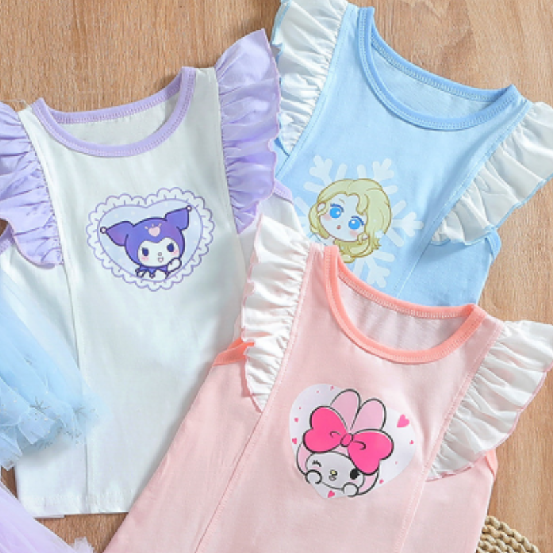 Disney little girl's two-piece set children's summer ballet dress set baby girl's puffy dress two-piece set princess dress holidays and