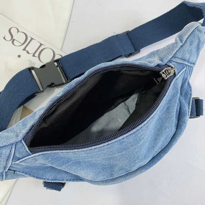 Fashion Solid Colour Denim Fabric Fanny Packs For Women 2025 Trendy Waist Bag Female Waist Pack Ladies Crossbody Chest BagT251126