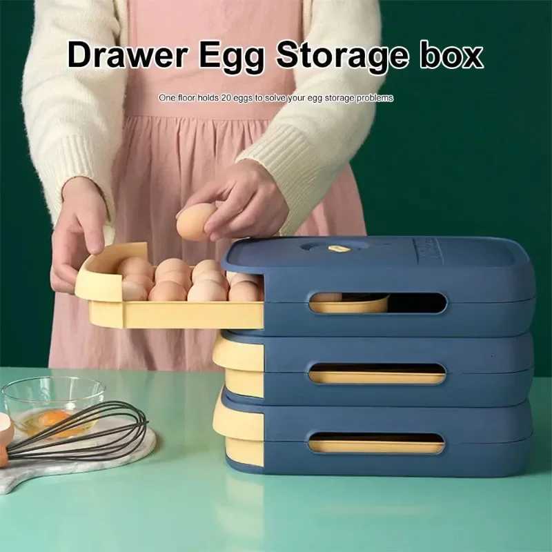 Stackable Automatic Rolling Egg Holder - Drawer Refrigerator Egg Storage Box Space-Saving Kitchen Organizer Container for Eggs Y251126