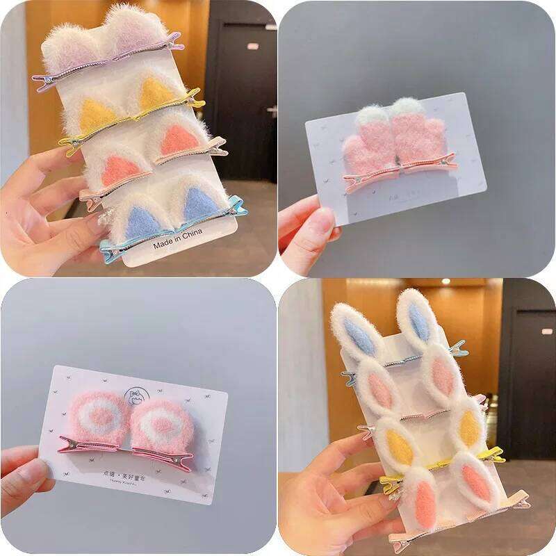 2Pcs/Set Cute Solid Rabbit Ears Clips for Baby Girls Handmade Kawaii Barrettes Kids Fashion Hair Accessories New Headwear Yellow
