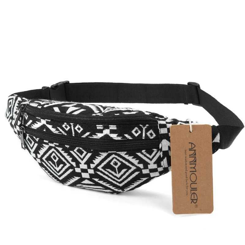 Annmouler New Women Fanny Pack 8 Colors Fabric Waist Packs Bohemian Style Waist Bag 2 Pocket Waist Belt Bag Travel Phone PouchT251126