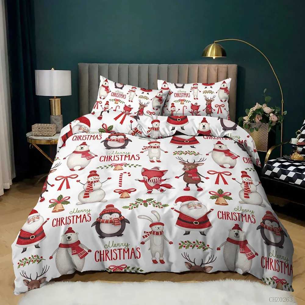 Christmas Christmas Duvet Cover Set Winter Snowman Santa Claus Christmas Stocking Bedding Set Double Queen King Size Polyester Qulit Cover Y251126