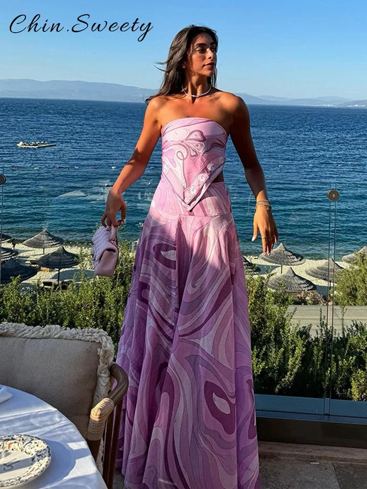 Fashion Halter Printed 3 Pieces Sets Women Lace Up Sleeveless Backless Tops Mini Shorts Asymmetric Skirts 2025 Summer Lady Suits 251126