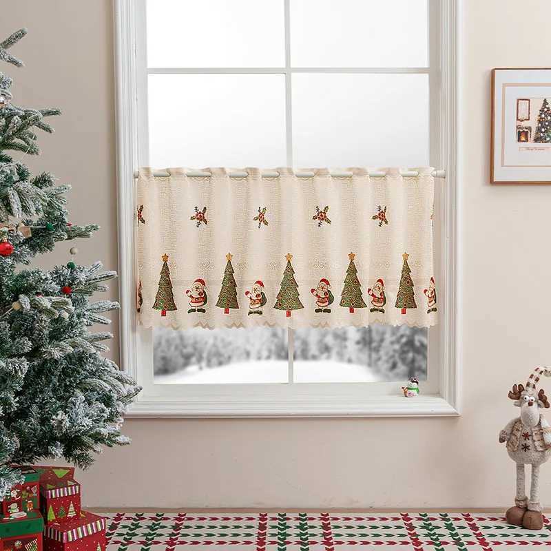 Christmas American Christmas Short Curtains Santa Lace Decoration Curtain Living Room Kitchen Study Coffee Curtains Home Decor Y251126