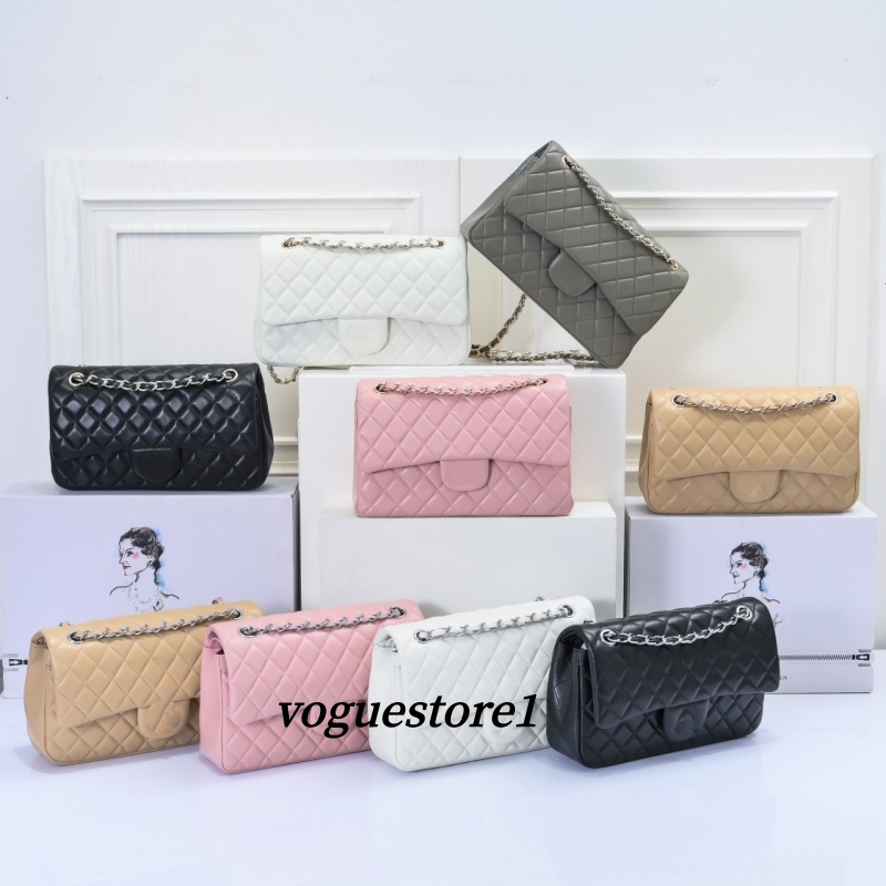 Luxury designer bag 25cm CF Flap bag High Quality Genuine Leather Chain Bag Caviar sheepskin shoulder Crossbody bag Solid Color With Rhombus Pattern Messenger